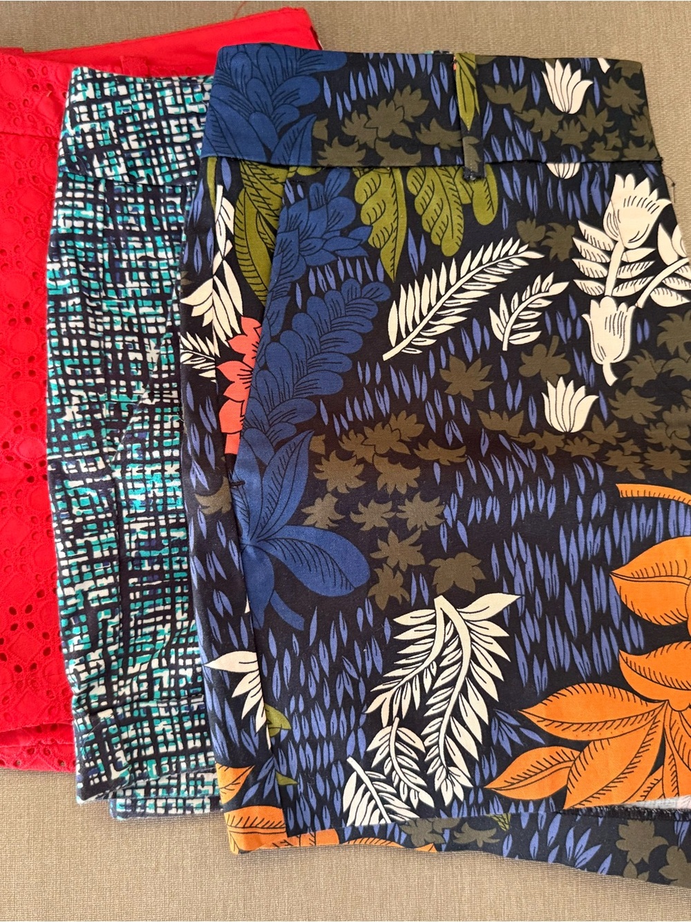 Women’s shorts- 3pairs Blue/Orange, Green/ Blue and Red/